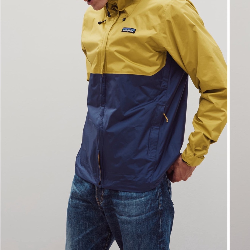 Patagonia Torrentshell Packable Blue and Yellow Rain Jacket